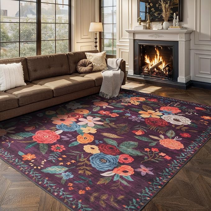 Purple Area Rug 5x7 for Living Room Bedroom | Ultra-Thin;Boho Style Low - Image 6