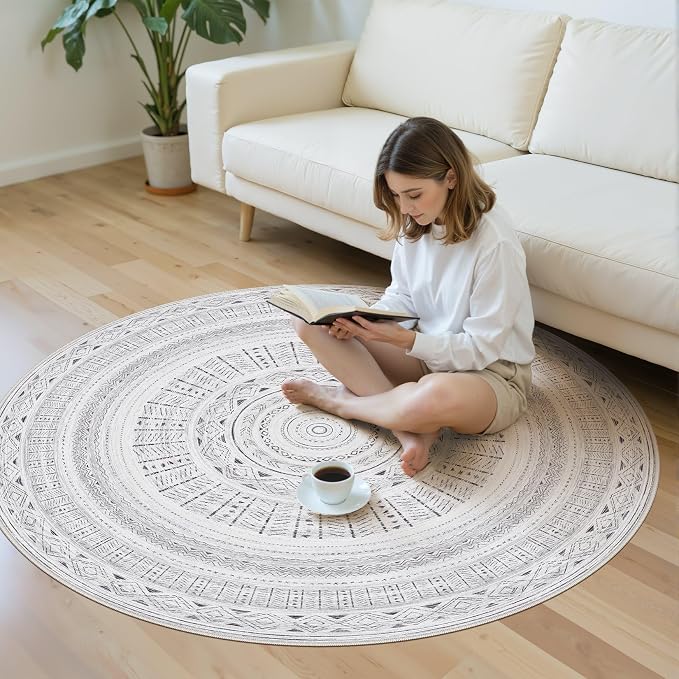 cotiled 5x5 Round Rug 5ft Circle Living Room Boho Area Rugs | Solve Modern - Image 5