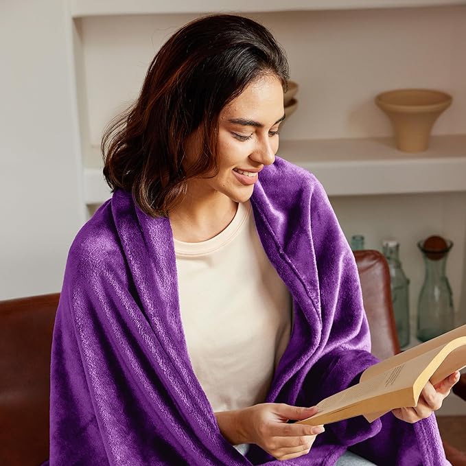 Exclusivo Mezcla Fleece Blanket Twin Size for Bed, Super Soft and Warm, All Season Use, Cozy, Plush, Lightweight, 60x80 Inches Purple