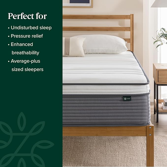 ZINUS 10 Inch True Support Hybrid Mattress [New Version], Queen, Fiberglass Free, Medium Feel, Motion Isolation, Certified Safe Foams & Fabric, Mattress in A Box