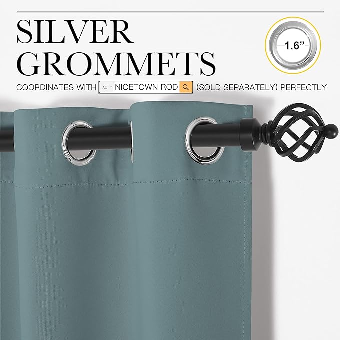 NICETOWN Modern Greyish Blue Blackout Curtains Noise Reducing, Thermal - Image 3