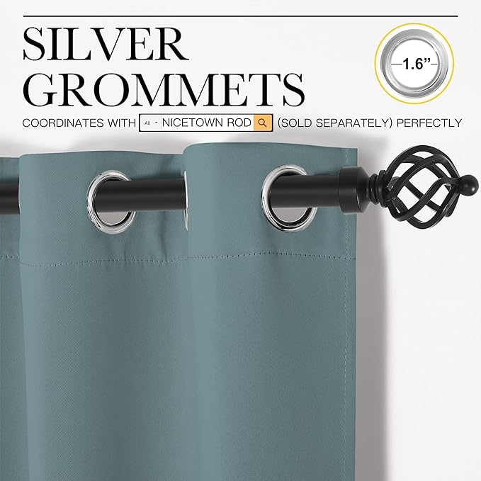 NICETOWN Modern Blackout Curtains Noise Reducing, Thermal Insulated and Privacy Room Darkening Drape Panels for Boy's Guest Room Door Window (Greyish Blue, 2 Panels, W34 x L84 -Inch)