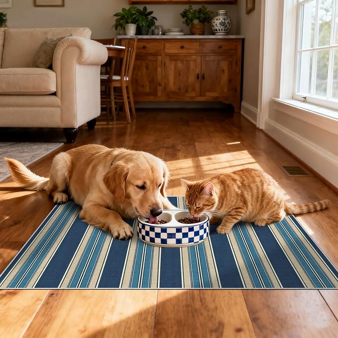 Front Door Mat Outside Entrance, 2x3 Navy Blue Coastal Striped Rug | Non-Slip - Image 5