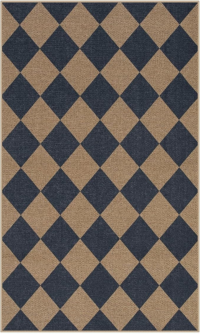 Lahome Checkered Easy Jute 3x5 Outdoor Rug, Washable Rugs - Image 7