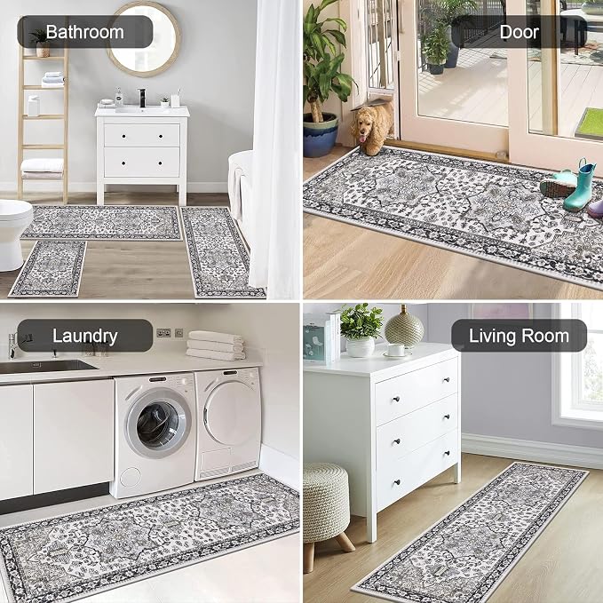 HEBE Boho Kitchen Rugs Set of 3, Non Slip Washable Kitchen Mats - Image 6