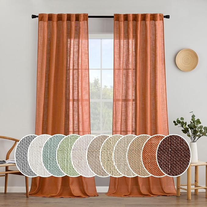 MIULEE Orange Fall Linen Curtains 52x96 Inch 2 Panels by MIULEE