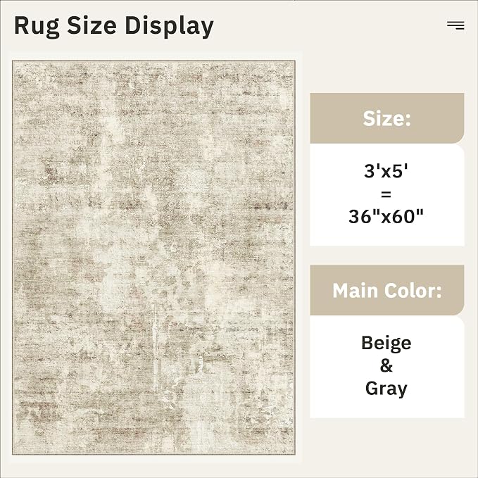 Soalmost Abstract 3x5 Rugs, Small Kitchen Entryway Area Rug Beige/Gray | - Image 5