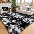 Amdrebio Black White Grey Fluffy Area Rug 5x8 by Amdrebio
