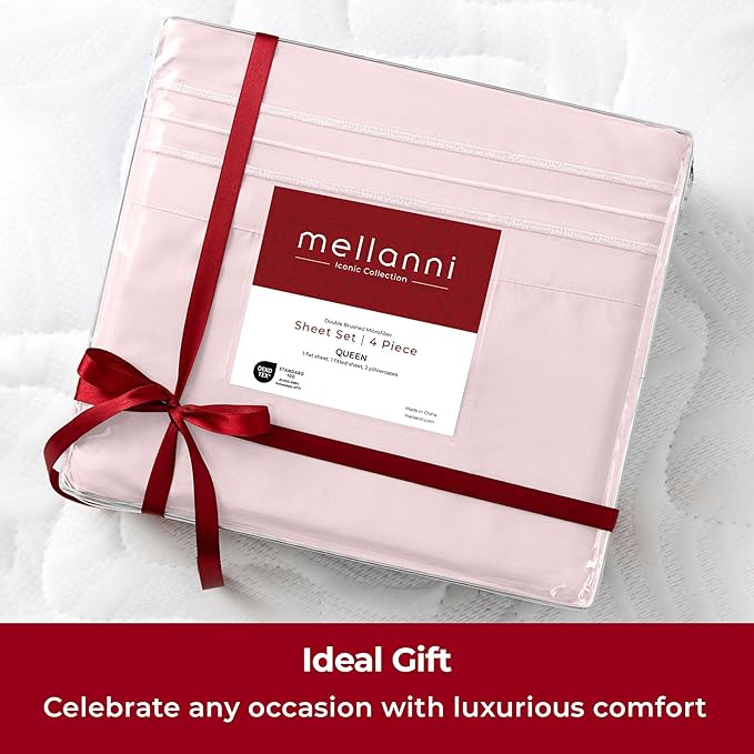 Mellanni Extra Deep Twin Sheets - 3 PC Iconic Collection Bedding - Hotel Luxury, Ultra Soft, Cooling Bed Sheets - Wrinkle, Fade, Stain Resistant (Twin, Blush Pink)