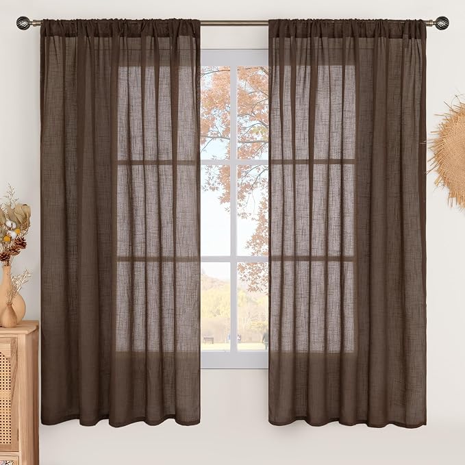 BGment Brown Linen Curtains 63 Inches Long by BGment