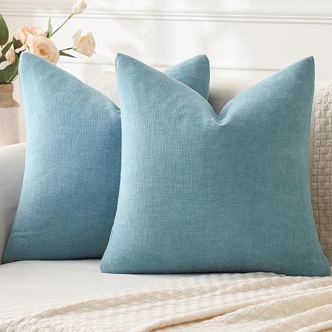 MIULEE Smoke Blue Chenille Couch Euro Throw Pillow Covers, 22x22 | Set of 2 by MIULEE