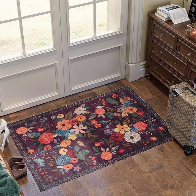 Floral Rug for Entryway, 2x3 Washable Kitchen Mat | Ultra-Thin Soft, Non-Slip - Image 5