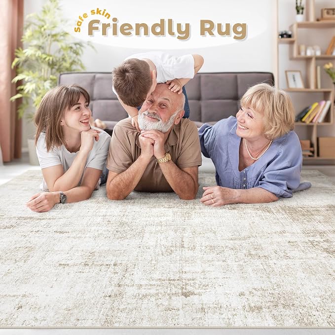 8x10 Area Rugs Washable Rug: Abstract Neutral Rugs Modern Non Slip Area Rug - Image 7
