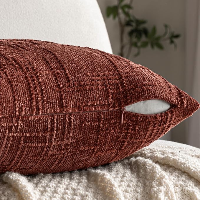 MIULEE Chenille Textured Fall Throw Pillow Covers Rust 18x18 Set of 2 | Slubby - Image 9
