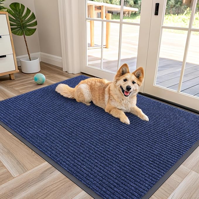 OLANLY Front Door Mat 47x30, Waterproof Heavy-Duty Indoor Outdoor Doormat | Blue by OLANLY