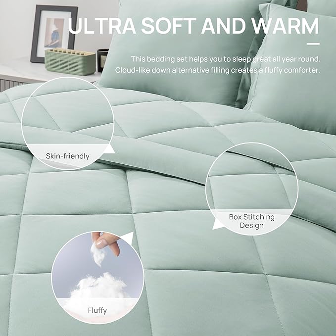 Love's cabin Twin XL Comforter Set Aqua, 5 Pieces Twin XL Bed in a Bag, All Season Bedding Sets with 1 Comforter, 1 Flat Sheet, 1 Fitted Sheet, 1 Pillowcase and 1 Pillow Sham