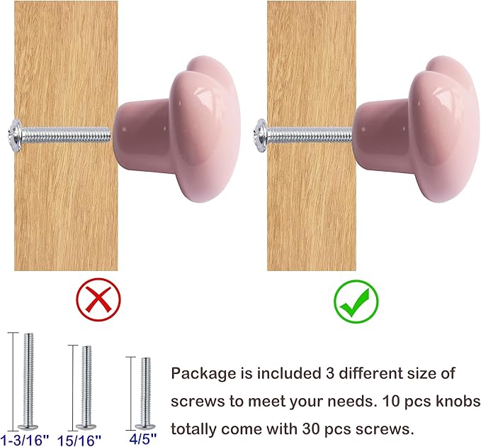 Ceramic Drawer Knobs Heart Shape Cabinet Dresser Pulls Handles with 3 Sized Screws, Kitchen Furniture Knobs for Closet Cupboard Wardrobe (10 Pack, Pink)