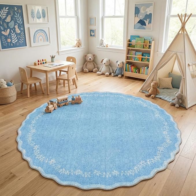 GarveeHome Round Area Rug 5ft Scalloped Washable Circle Rug - Image 3