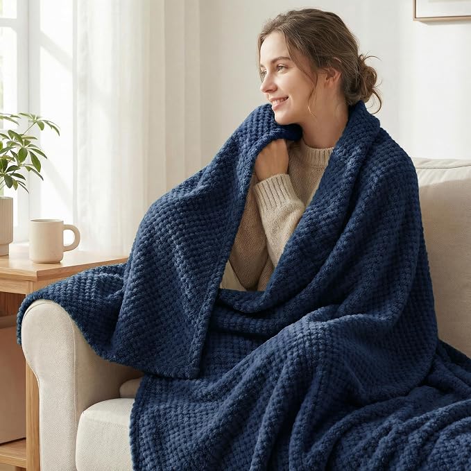 Exclusivo Mezcla Soft Waffle Fleece Bed Blanket Twin Size, Cozy Fluffy Design - Image 2