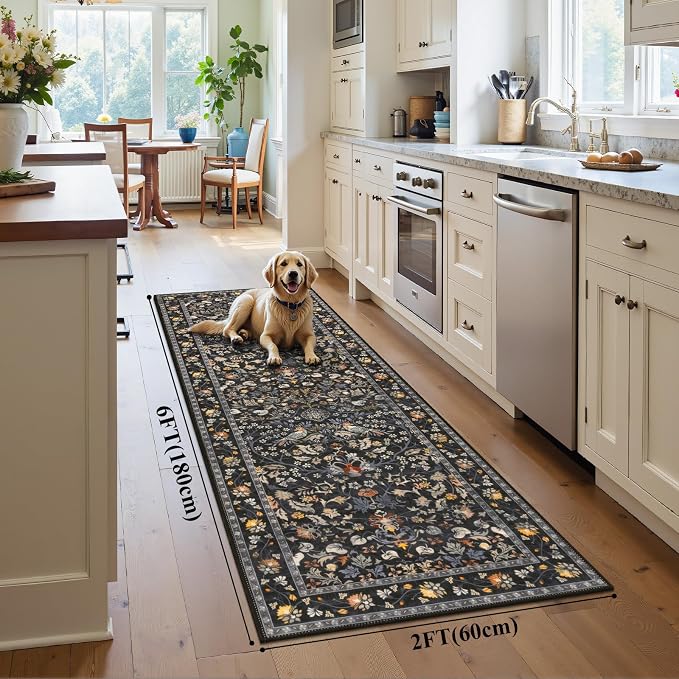 HEBE Hallway Runner Rug 2'x6', Washable Non Slip Kitchen Rug Runner | Soft Boho - Image 2
