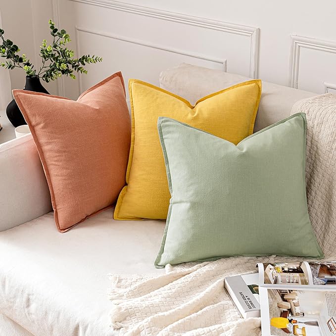 MIULEE Decorative Linen Euro Sham Pillow Covers 22x22 Inch Coral | Boho - Image 4
