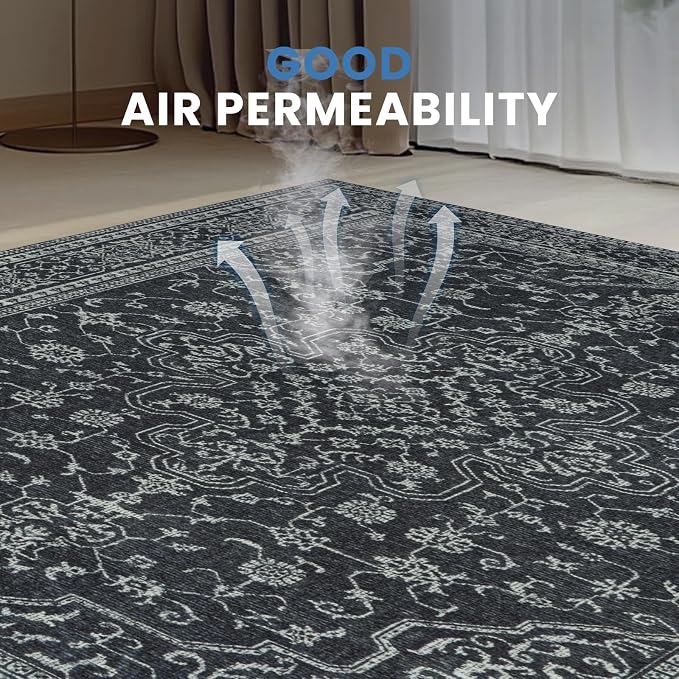 8x10 Washable Area Rugs for Living Room, Dining Room- Black White | Ultra Soft - Image 5