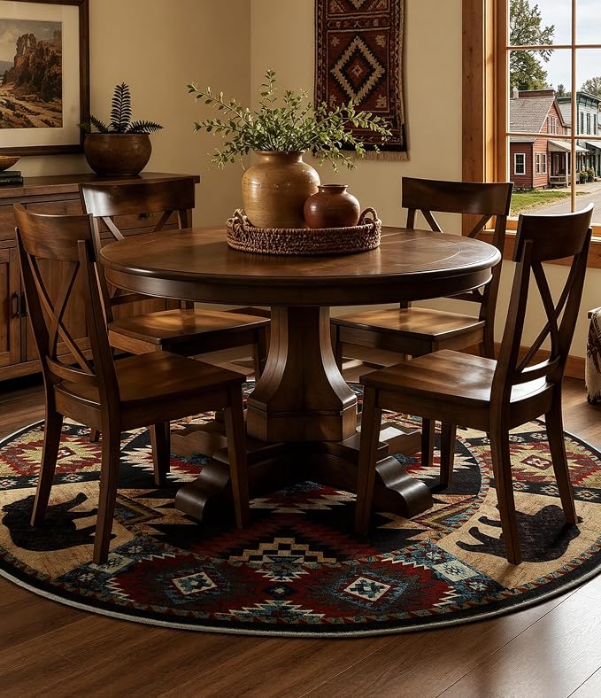 Southwestern Round Rug 6ft, Low Pile Soft Circle Area Rug - Image 9
