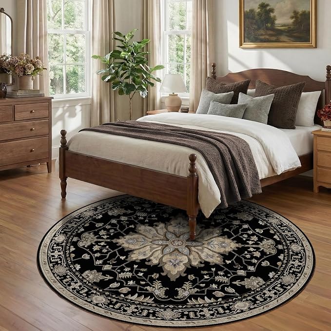 RELEANY Washable Area Rug, Round 7ft, Water Repellent, Pet Friendly, Vintage - Image 2
