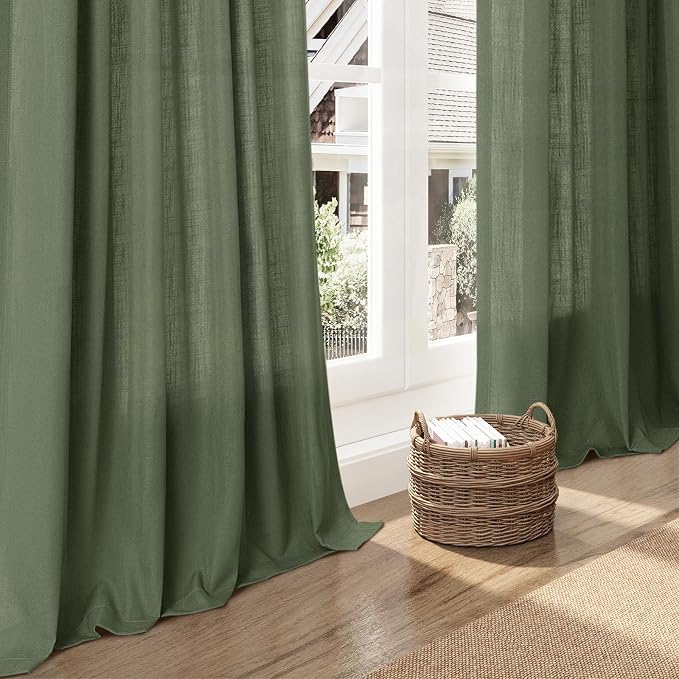 Forest Green Linen Curtains 96 Inches Long - Image 4