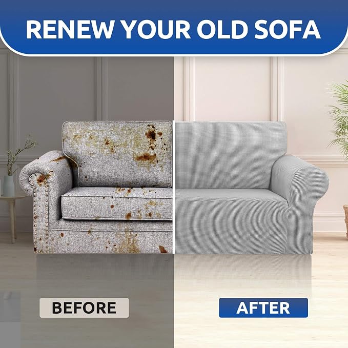 Stretch Loveseat Couch Cover, 2 Cushion Couch Slipcover, Elastic Bottom - Image 7
