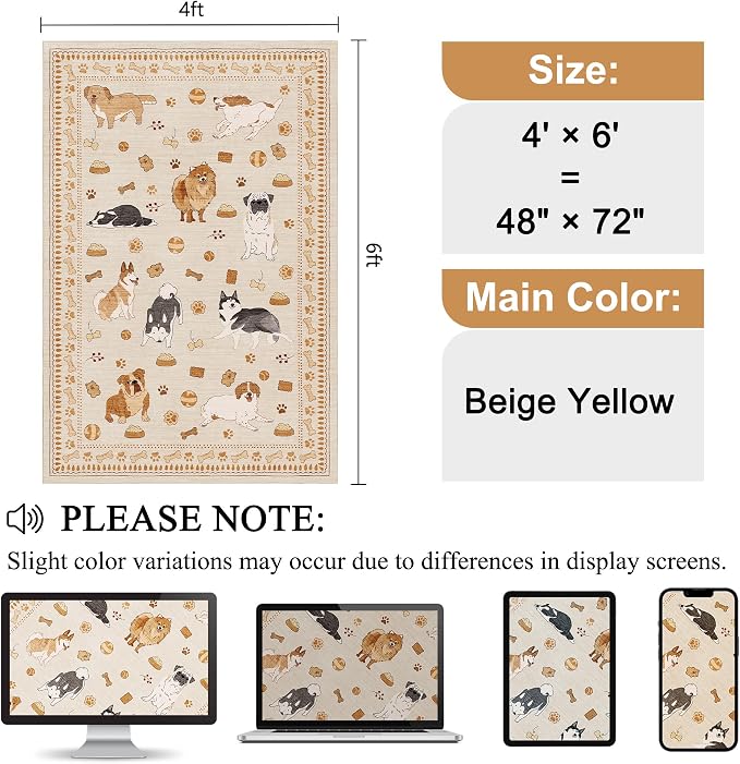 DUKINO 4x6 Area Rug, Washable Dog Rug - Image 2