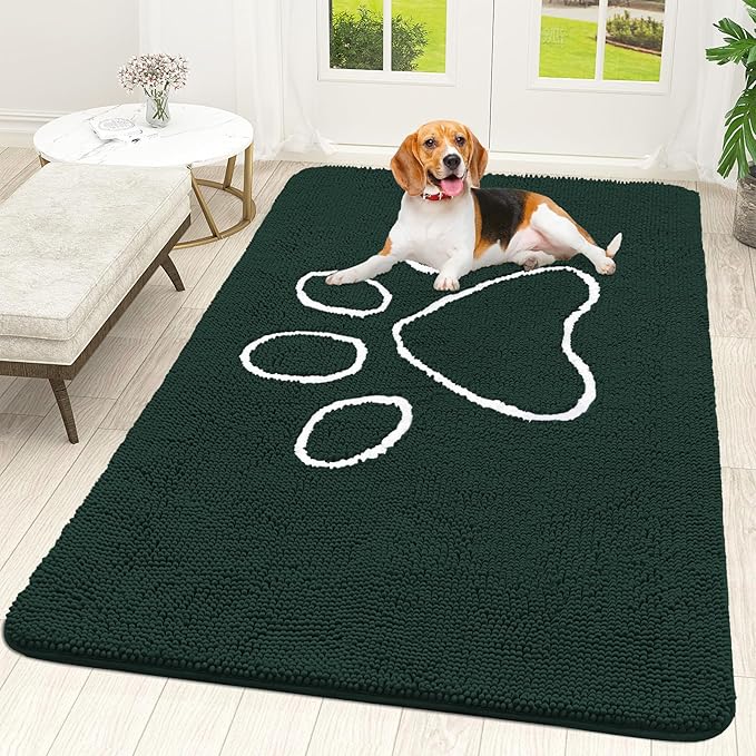OLANLY Dog Door Mat for Muddy Paws 59x35, Paw Print Design Chenille Mud Mat | by OLANLY