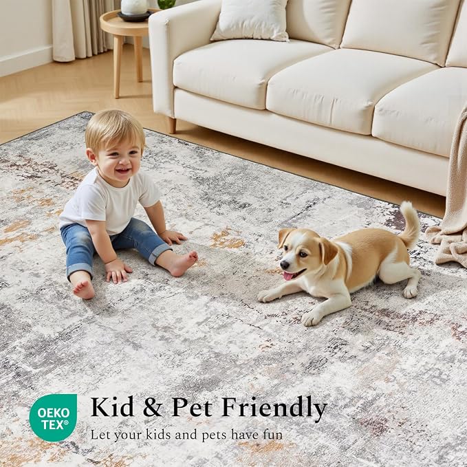 Rugflix 10x14 Area Rugs for Living Room, Washable Beige Grey Large Rug | - Image 6