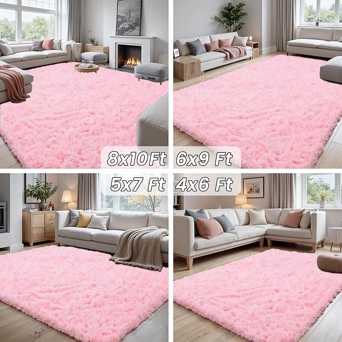 6x9 Fluffy Shag Area Rugs for Living Room Bedroom: Soft Carpet Light Pink | - Image 7