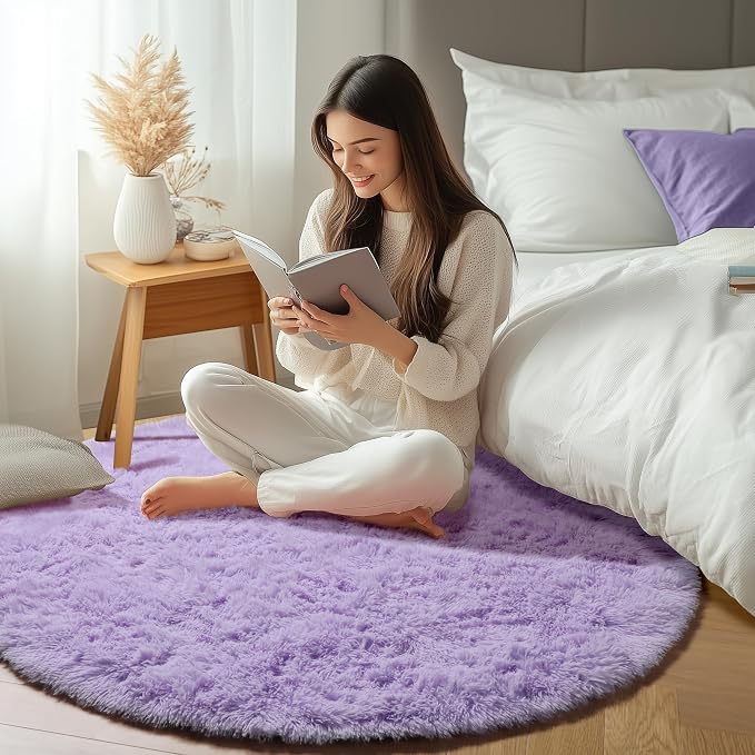 Light Purple Round Rug 4ft, Fluffy Soft Circle Area Rugs - Image 6
