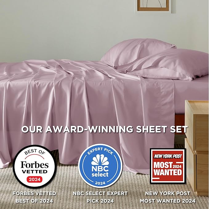 Bedsure King Size Sheets Set, Cooling Sheets for Hot Sleepers, Rayon Derived from Bamboo, Breathable & Soft, Deep Pocket Up to 16 Inches, Hotel Luxury Silky Bedding, Lavender