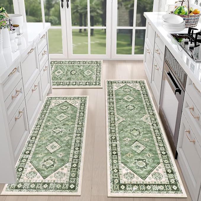 HEBE Boho Kitchen Rugs Set of 3, Non Slip Washable Kitchen Mats - Image 3