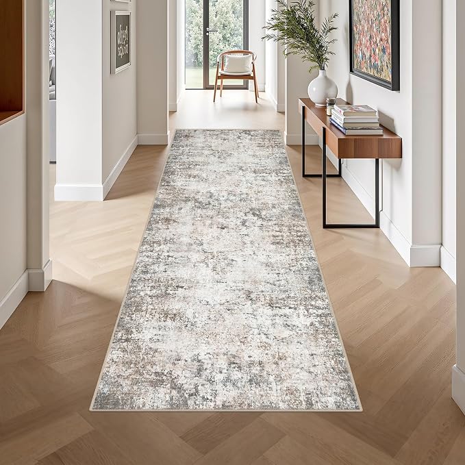 3x10 Washable Runner Rug：Modern Abstract Kitchen Soft Carpet Brown | - Image 4