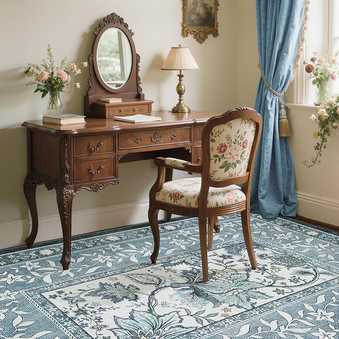 GarveeHome Provence Misty Blue 6x9 Area Rugs, Botanical Grove Vintage - Image 3