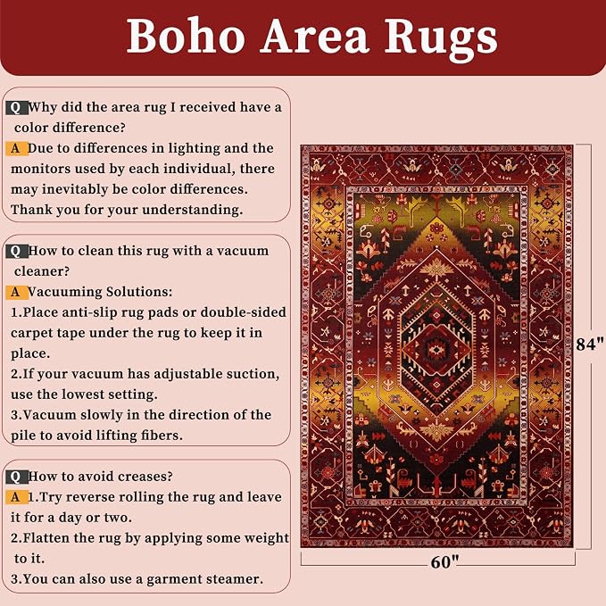 SERISSA 5x7 Washable Non Slip Boho Area Rug - Image 2
