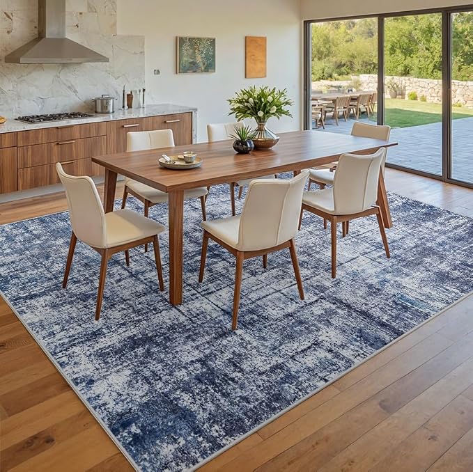 8x10 Washable Area Rug for Living Room Bedroom: Non-Slip Modern Navy Blue | - Image 8