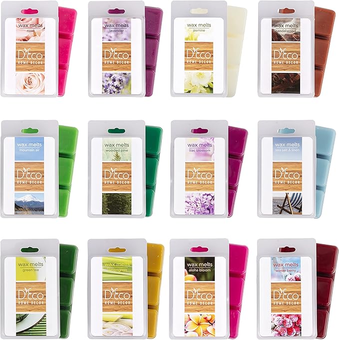 D'Eco Floral Scented Wax Melts - 12 Ct Variety Pack Home Fragrances- Long Lasting Scented Tarts for Warmers- Rose, Pine, Winter Berry, Lavender, Linen, & Nature Scents- Holiday Xmas Must Have Gift Set