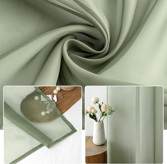 MIULEE 2 Panels Sage Green Sheer Curtains 84 inches Long, 54 X 84 Inches | Rod - Image 3