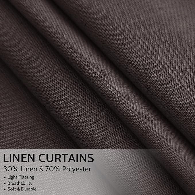 Cocoa Coffee Linen Blend Light Filtering Back Tab Curtains 96 Inches Long - Image 2