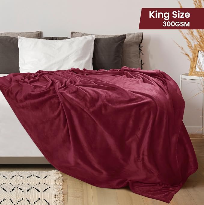 Utopia Bedding Soft Fleece Bed Blanket King Size Burgundy | Microfiber Plush - Image 2