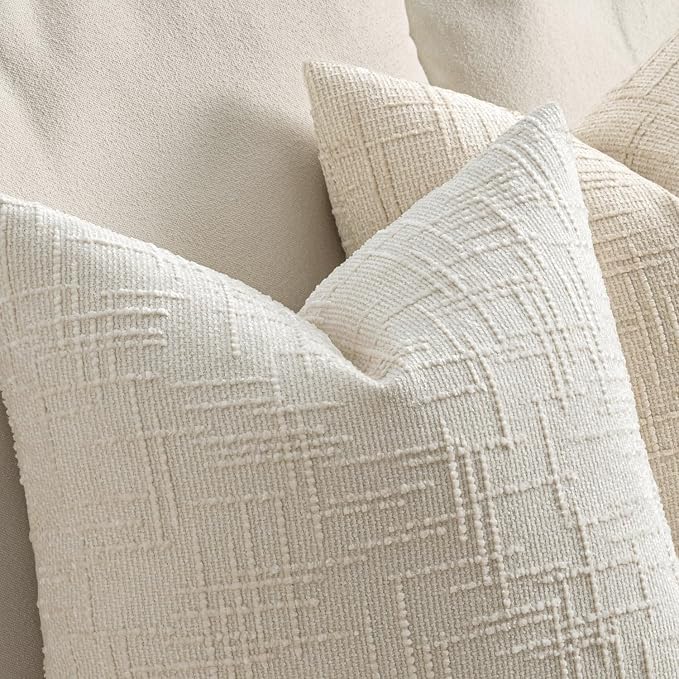 MIULEE Chenille Textured Throw Pillow Covers Cream White 16x16 Set of 2 | - Image 3