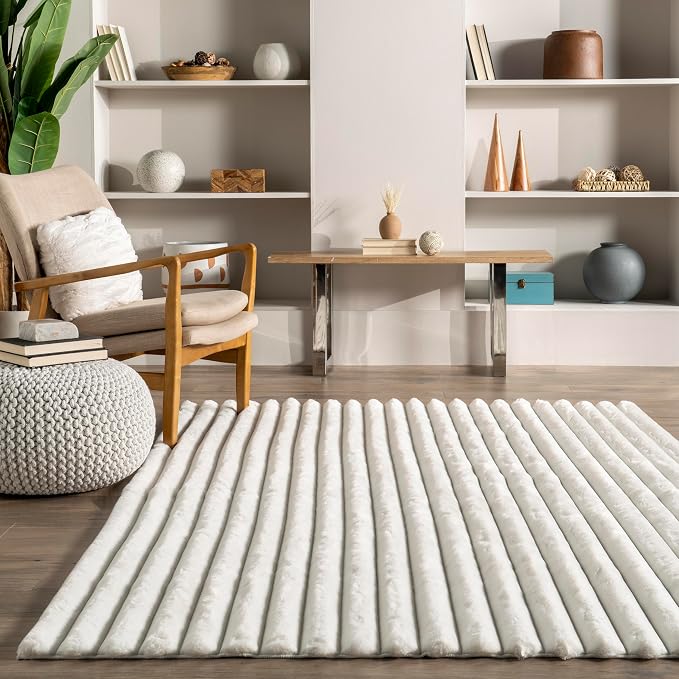 nuLOOM Kai Off White Striped Washable Area Rug, Off White - Image 8