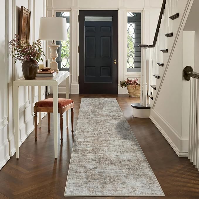2'6''x8' Runner Rugs Washable Rug: Modern Abstract Hallway Brown Black Carpet - Image 6