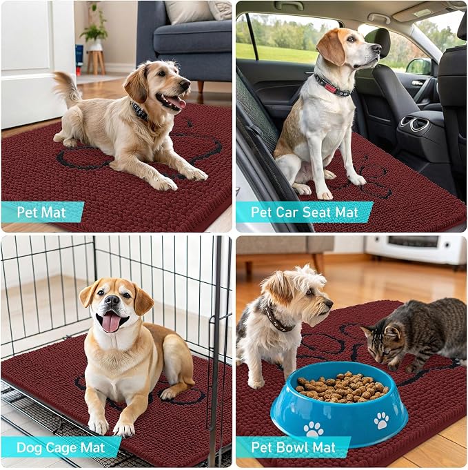 OLANLY Dog Door Mat for Muddy Paws 36x24, Paw Print Design Chenille Mud Mat | - Image 7