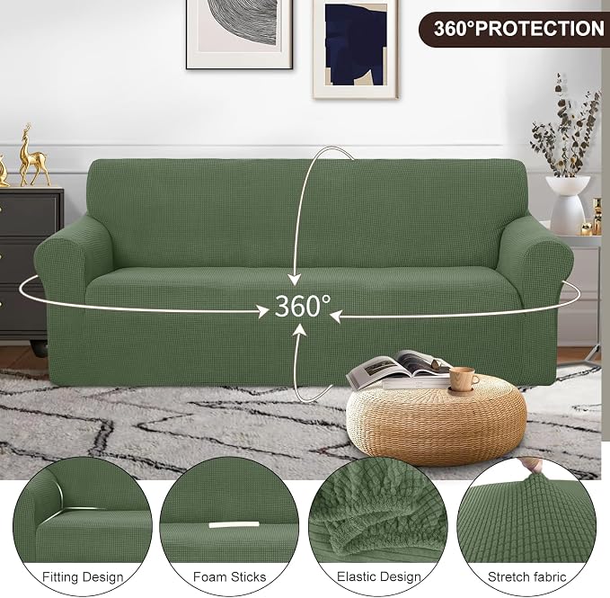 U-NICE HOME Oversized Stretch Couch Cover Slipcover, Loden Frost | 3 Cushion - Image 3